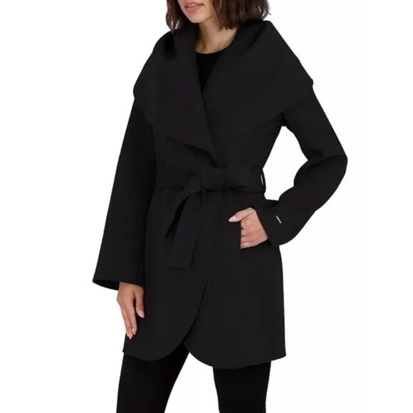 Tahari Ella Marla Shawl-Collar Wool Wrap Coat Black Size XL NWT - Picture 6 of 9